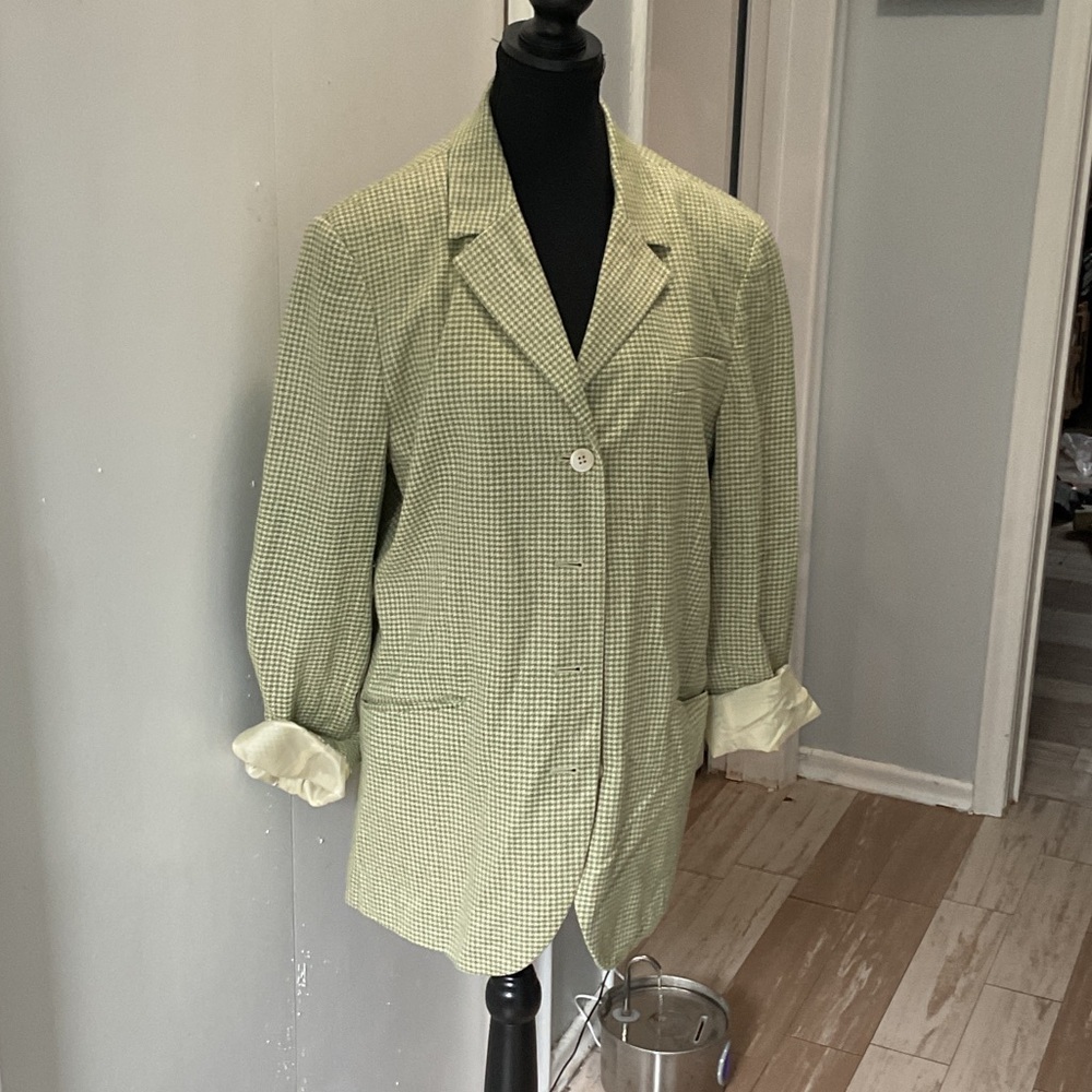 P432. Orvis Light Green Checkered Women's Blazer |18 (Vintage)